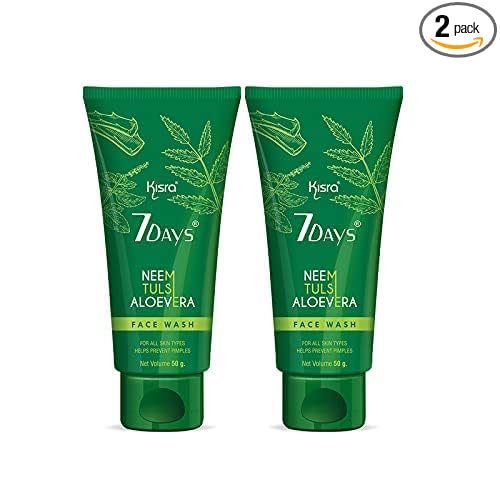 Kisra 7days Neem, Tulsi and Aloe Vera Face Wash | Acne Face Wash | Reduce Scarring for Softer | Oily Skin | Bright, Clear Skin | 100% Paraben, Sulphate and Silicone Free (Pack Of 2)