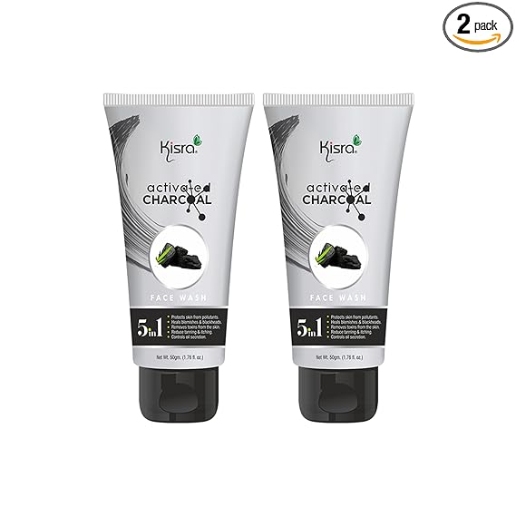 Kisra Activated Charcoal Anti-Pollution Face Wash for Deep Pore Cleaning, 50gm | Removes Dirt & Impurities | Suitable for Acne Prone Skin | For Men & Women (Pack of 2)