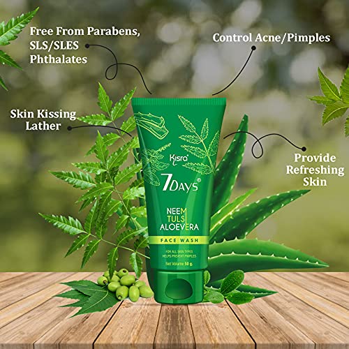 Kisra 7days Neem, Tulsi and Aloe Vera | Acne | Reduce Scarring for Softer | Daily Use | Oily Skin | Bright, Clear Skin Face Wash + Neem Deep Pore Cleansing Soap (2 Face wash + 2 Soap)